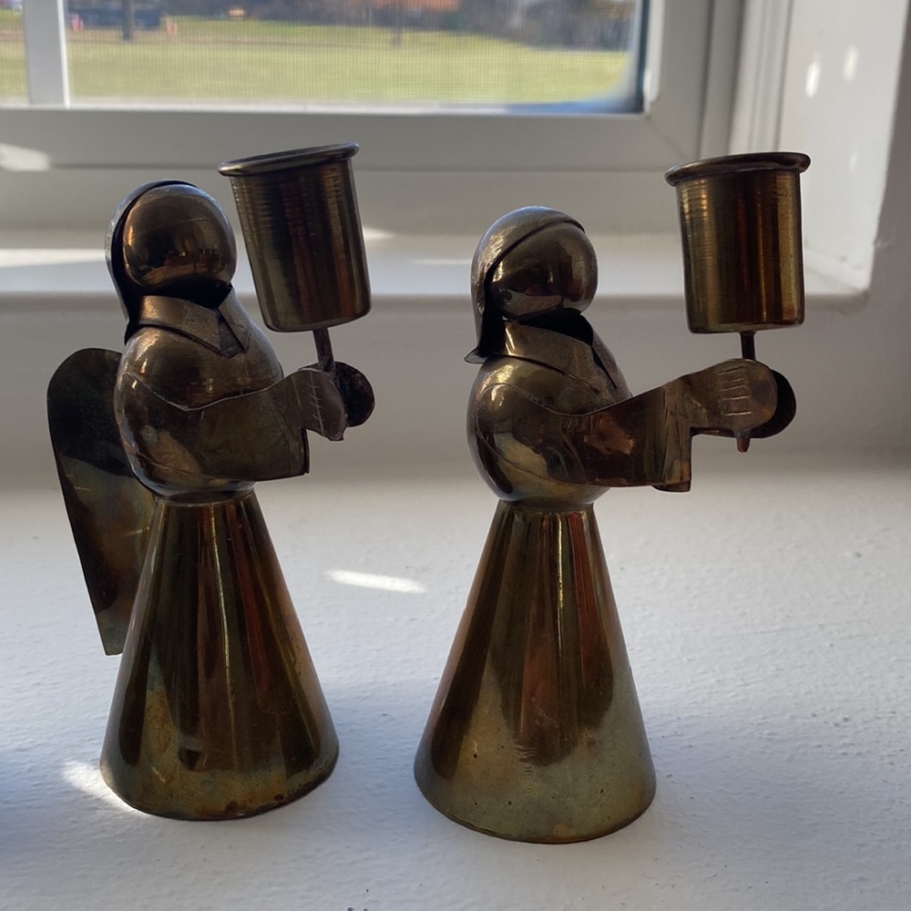 Vintage brass Angel candlestick holders - Picture 3 of 4